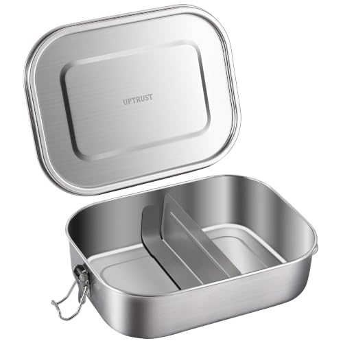 UPTRUST Leak Proof Stainless Steel Lunch Food Container, Large Bento Boxes Metal Lunch Box for Kids or Adults - Lockable Clips (1400ML/47oz) - size: 1400 ML - 2-Compartment
