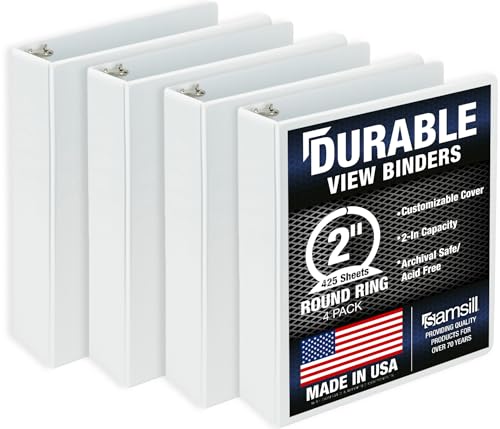 Samsill 4 Pack Durable 2 Inch 3 Ring Binders, Round Ring, Clear View Cover for Presentations, White - color: White, size: 2-Inch