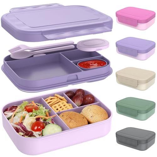 Caperci Stackable Bento Lunch Box for Adult & Teens - Reinforced Leak-Proof Lunch Container 4-Compartment with Utensils & Sauce Container, BPA-Free, Dishwasher/Microwave Safe, 47oz (Orchid Bloom) - color: Orchid Bloom