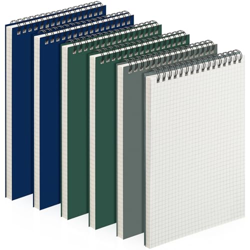 Engrowtic 6 Pack Graph Paper Spiral Notepad A5 Top Wirebound Notepad Grid Notebook Steno Pad Memo Notebook Grid Paper 140 Pages for Writing Sketching Drawing Office Supply (Dark Color) - color: Dark Color