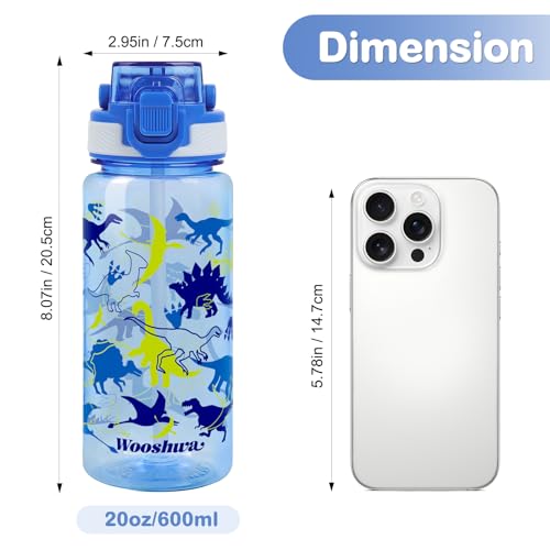Kids Water Bottle for School, 20 Oz Plastic Straw Water Bottle with Silicone Spout and Leakproof Cover, Dishwasher Safe (Dinosaur) - color: Dinosaur, size: 20 Ounces