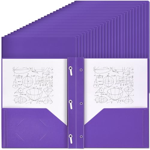 Yeaqee 150 Pack Plastic Folders with Prongs Heavy Duty Plastic 2 Pocket Folder with 3 Prongs, Business Card Slot for Back to School Office Home 11.6 x 9.5 Inch (Purple) - color: Purple