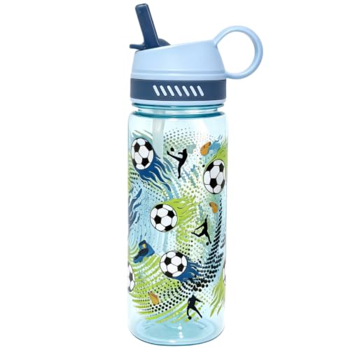 18oz Large Capacity Kids Water Bottle, Sturdy and Drop-resistant | Leak Proof, BPA Free, with Straw & Handle for School Travel, Dishwasher Safe - color: Football