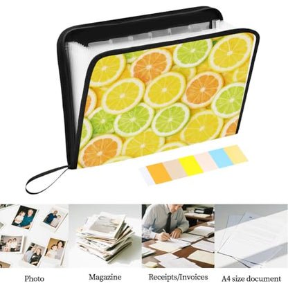 WEBEEDY 13 Pockets Expanding File Folder with Sticky Labels and Zipper, Lemon Theme Portable Accordion File Organizer Paperwork Folder for Documents A4 Paper Receipt Travel Office, Back to School
