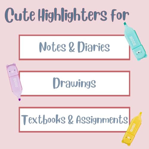 24 PCS Cute Mini Highlighters in 2 Style (Bear & Rabbit), Kawaii Highlighters for Kids & Adults, Small Multi Colored Highlighters Pastel Set