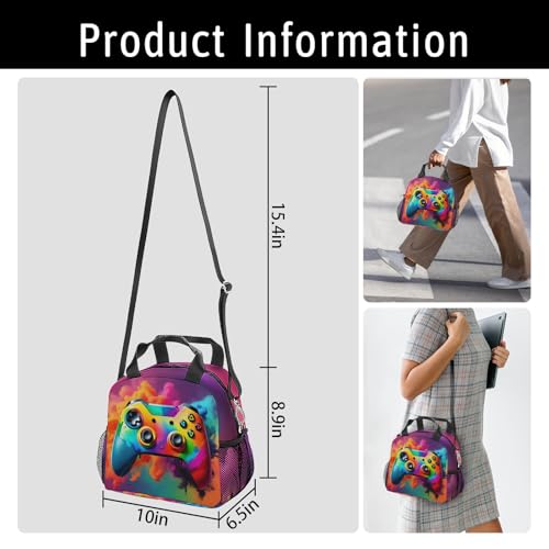 Gamer Lunch Bag Reusable Insulated Lunch Box Large Capacity Meal Tote for Kids Women Men Cooler Bag Waterproof Adjustable Shoulder Strap Game Lunch Tote for Work School Picnic Travel Hiking Office - color: Game09