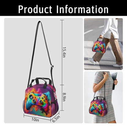 Gamer Lunch Bag Reusable Insulated Lunch Box Large Capacity Meal Tote for Kids Women Men Cooler Bag Waterproof Adjustable Shoulder Strap Game Lunch Tote for Work School Picnic Travel Hiking Office - color: Game09