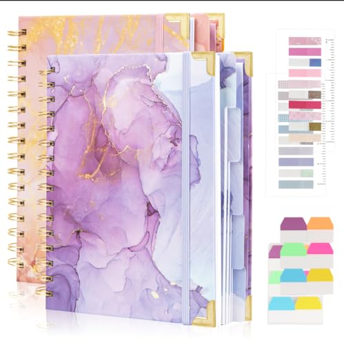 A4 Spiral Notebooks for Work, 300 Pages Lined Spiral Journal Notebook, 5 Subject College Ruled Journals for Writing, 11”x9.25''Journaling Notebooks for School Office Supplies (Pink&Purple) - color: Pink01&Purple01