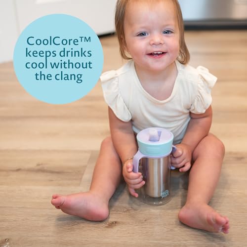 The First Years CoolCore Stainless Steel Straw Cup - Insulated Leak Proof Sippy Cup Trainer Converts to Toddler Water Bottle - Pop to Sip Design with Improved Flow - Light Blue/Light Purple - 8 Ounces - color: Light Blue/Light Purple