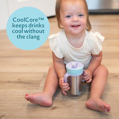 The First Years CoolCore Stainless Steel Straw Cup - Insulated Leak Proof Sippy Cup Trainer Converts to Toddler Water Bottle - Pop to Sip Design with Improved Flow - Light Blue/Light Purple - 8 Ounces - color: Light Blue/Light Purple