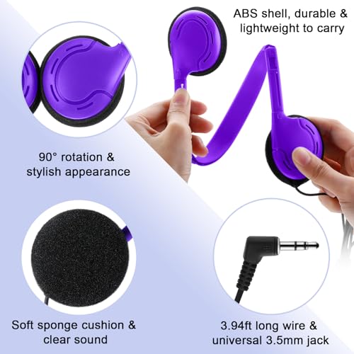 Yunsailing 30 Pack Bulk Over Ear Headphones Set On Ear Headsets Earphones with Adjustable Headband and 3.5mm Plug for Group Learning, Computer Lab, Library, Online Lesson (Purple) - color: Purple