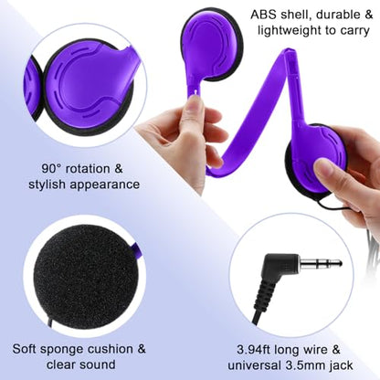 Yunsailing 30 Pack Bulk Over Ear Headphones Set On Ear Headsets Earphones with Adjustable Headband and 3.5mm Plug for Group Learning, Computer Lab, Library, Online Lesson (Purple) - color: Purple