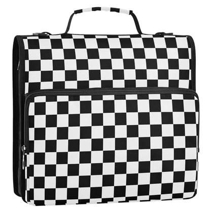Zipper Binder Bag 3 Ring File Folder Portfolio Organizer Zippered Binder Bags with Strap Fits Laptop Women Men - color: 25-checkerboard Plaid