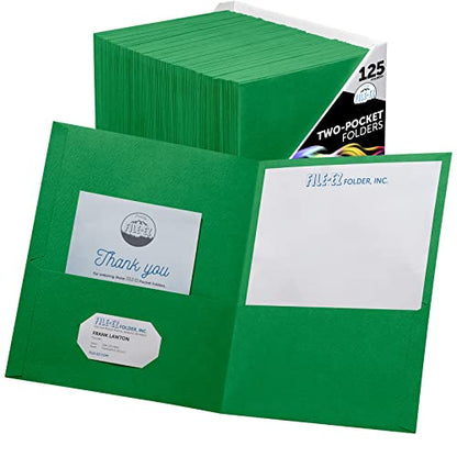 FILE-EZ Two-Pocket Folders, Green, 125-Pack, Textured Paper, Letter Size (EZ-32460) - color: Green, size: 125 Folders