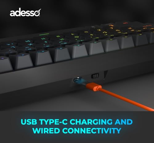 Adesso EasyTouch 1100 Wired/Wireless/Bluetooth Multi-OS Illuminated Mechanical VIA Compact Keyboard with Copilot Ai Hotkey