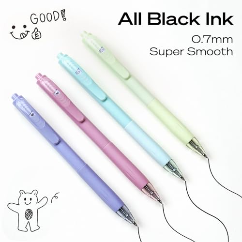 WRITECH Gel Pens Fine Point: Retractable Black Ink Pen Smooth Writing 8ct 0.7mm Medium Point Tip for Journaling Note Taking No Bleed & Smear & Smudge Vivid Color Barrel Silent Click Peekaboo Set