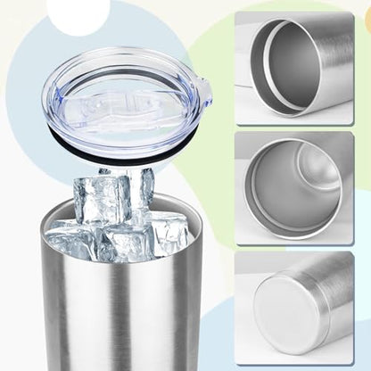 20oz Tumbler with Lid Stainless Steel Insulated Tumblers Travel Coffee Tumbler Bulk Double Wall Vacuum Insulated Water Cup Gifts for Christmas Women Men Her Him Home Office(Silver, 4pack) - color: Silver 4