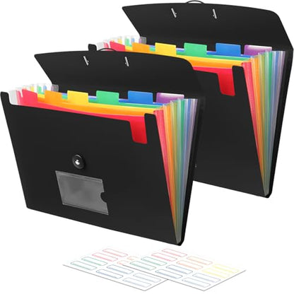 Accordian File Organizer 7 Pocket Expanding File Folder with Labels, Plastic Expandable File Folder for Documents Letter Size A4 Papers - 2-Pack Black - size: 2-Pack 7 Pocket