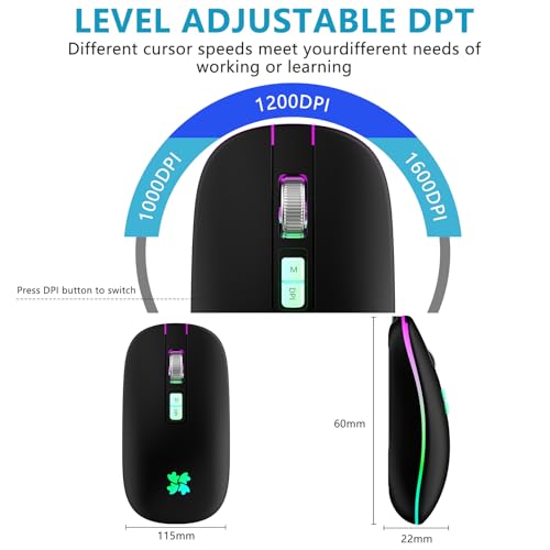 besky Wireless Rechargeable, Backlit LED Portable Silent Computer Mouse for Laptop, PC, MacBook, Chromebook, Notebook, 2.4G USB Cordless Mouse with USB-C Conversion Interface for iPad, Tablet