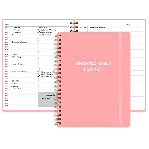 Undated Daily Planner - Undated Planner with Hourly Schedules, Action Items and Follow-up, A4 Daily Organizer Notebook to Increase Productivity, Appointment Book for Time Management, 8.5 × 11 Inch - color: Pink