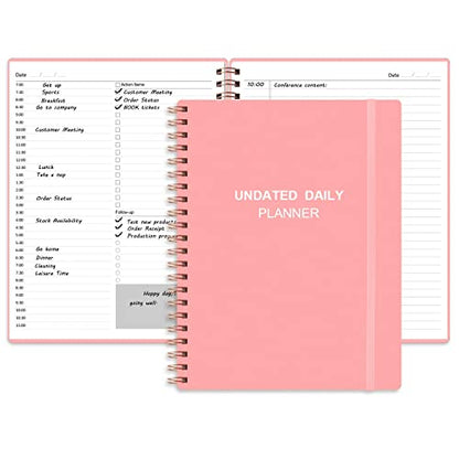 Undated Daily Planner - Undated Planner with Hourly Schedules, Action Items and Follow-up, A4 Daily Organizer Notebook to Increase Productivity, Appointment Book for Time Management, 8.5 × 11 Inch - color: Pink