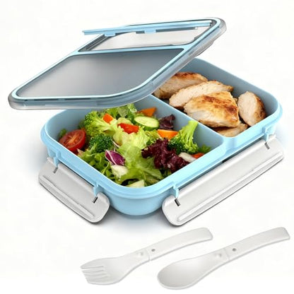 WHALEHOUSE Bento Lunch Box, 1100ML 2 Compartments Meal Prep Container with Utensil, Airtight Food Storage Container with Snap Locking Lids, Microwave/Dishwasher/Freezer Safe, On the Go - color: 1100mL-Blue