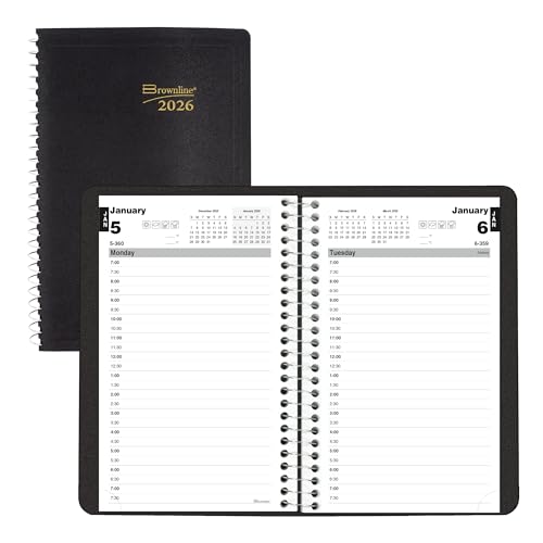 Blueline® 2026 Essential Daily Planner, Appointment Book, 12 Months, January to December, Spiral Binding, 8" x 5", Black (C2504.81T-26)