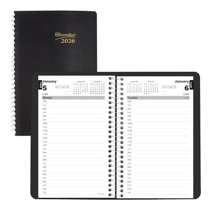 Blueline® 2026 Essential Daily Planner, Appointment Book, 12 Months, January to December, Spiral Binding, 8" x 5", Black (C2504.81T-26)