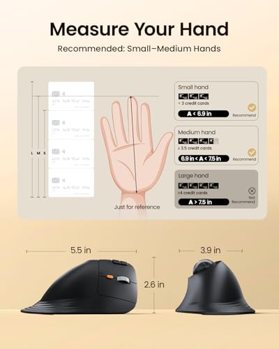 ProtoArc EM05 Vertical Trackball Mouse, Ergonomic Wireless Trackball Mouse | 62 tilt angle reduce wrist strain. Bluetooth & 2.4G for Windows/macOS. Quiet clicks for office. Ideal for narrow desks - color: Gray