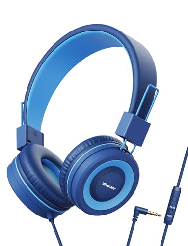iClever HS14 Kids Wired Headphones, Light Blue, 85dB Volume Limiter, Stereo Sound, Built-in Mic, 3.5mm Audio Jack Compatible, 6.1 Ounces - color: Light Blue