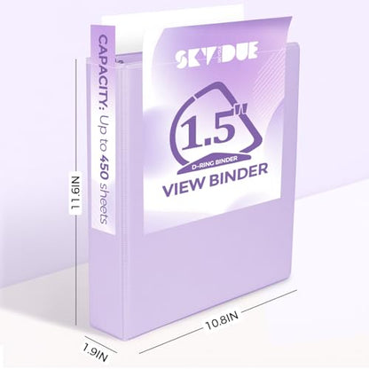 SKYDUE 3 Ring Binders, 1.5 Inch D-Ring, Purple | Holds 450 Sheets of 8.5x11 Paper, Custom View Cover with 2 Interior Storage Pockets, School & Office Supplies - color: Purple