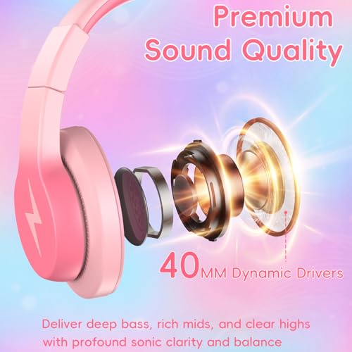 Candy Bila USB C Kids Headphones for School, 85dB Volume Limited, Wired Over-Ear Headphones for Kids, Adjustable Headband, Foldable Design for Travel, iPad, Tablet, Chromebook, Gradient Light Pink - color: Gradient Light Pink