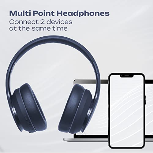 PowerLocus Wireless Bluetooth Over Ear Headphones with Microphone, 50H Playtime, HiFi Stereo Sound, Deep Bass, Soft Earmuffs, Foldable Lightweight Headphones for Travel/PC/Cell Phone - color: Blue