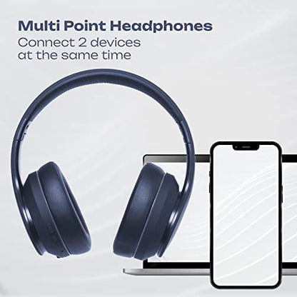 PowerLocus Wireless Bluetooth Over Ear Headphones with Microphone, 50H Playtime, HiFi Stereo Sound, Deep Bass, Soft Earmuffs, Foldable Lightweight Headphones for Travel/PC/Cell Phone - color: Blue