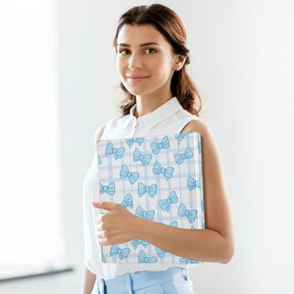 Cute Bows Grid Checkered Blue Bow Binder 3 Ring 1.5 Inch Binder with Clipboard&Pockets, Hardcover Binders Heavy Duty Large File Folder for Office School Supplies - Holds 200 Sheets - color: Grid Checkered Blue Bow, size: 1 Pack-12.4x10.63in