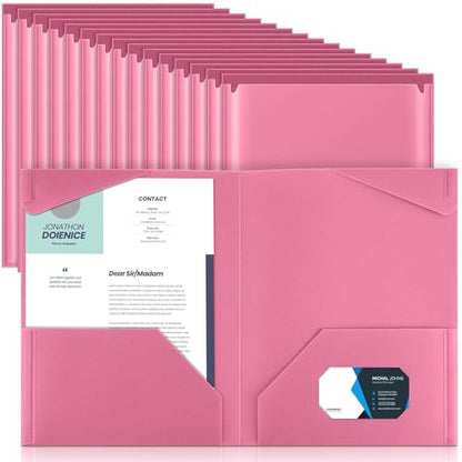 Henoyso 36 Pack Pink Plastic Folders with Clear Front Pockets Heavy Duty File Folders with 2 Pockets and Card Slot for Student Communication School Office Presentation Report - color: Pink