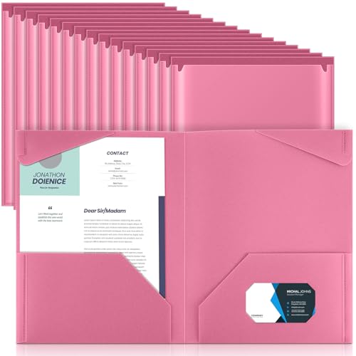 Henoyso 36 Pack Pink Plastic Folders with Clear Front Pockets Heavy Duty File Folders with 2 Pockets and Card Slot for Student Communication School Office Presentation Report - color: Pink