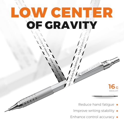 Four Candies 2PCS 0.5mm & 0.7 mm Metal Mechanical Pencils Set, 360PCS Lead Refills, 12 Erasers, Cool Lead Pencil with Case for School Writing, Sketching, Technical Work, Art Projects, Silver - color: Silver