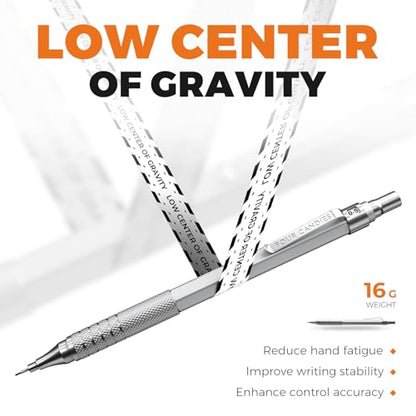 Four Candies 2PCS 0.5mm & 0.7 mm Metal Mechanical Pencils Set, 360PCS Lead Refills, 12 Erasers, Cool Lead Pencil with Case for School Writing, Sketching, Technical Work, Art Projects, Silver - color: Silver
