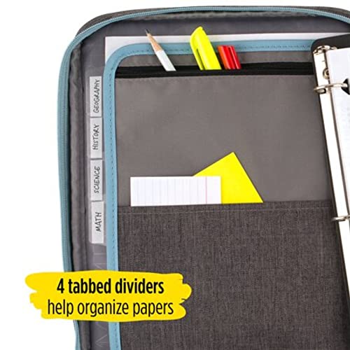 Five Star Zipper Binder, 1 Inch 3-Ring Binder with Round Rings, Carry-All with Pockets and 4-Tab Dividers, 375 Sheet Capacity, Gray/Mint (29092BH0) - color: Gray/Mint