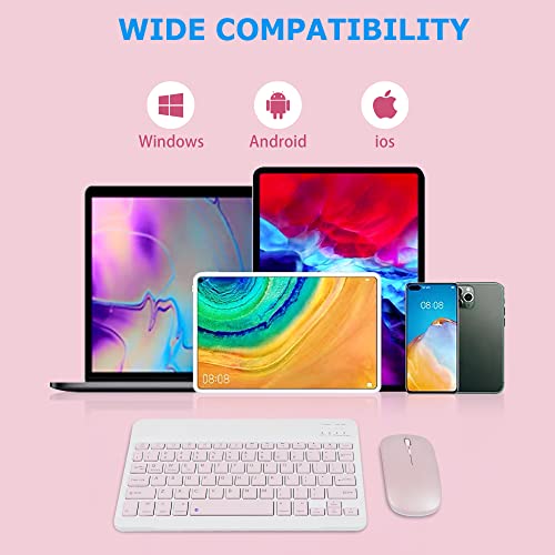 Bluetooth Wireless Keyboard and Mouse Combo,Ultra-Slim Ergonomic Small Rechargeable Bluetooth Keyboard Mouse Gift for Men Women Boy Girl Apple iPad iPhone Samsung Tablet Phone Android PC Computer Mac - color: Pink 1