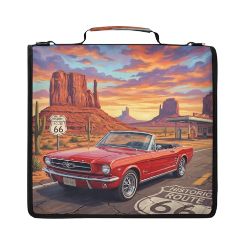Retro Road 2inch 3 Ring Zipper Binder Multi-Pocket Storage Holds 14 Inch Laptop for Students and Office Use - color: Retro Road
