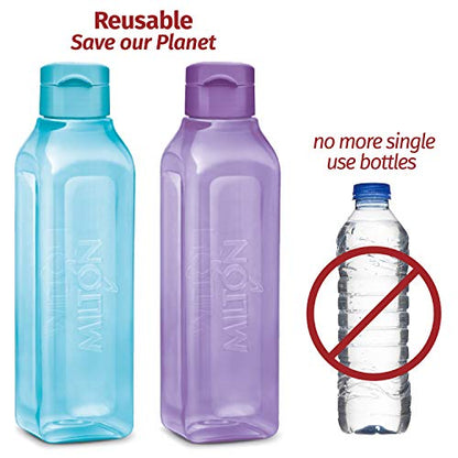 MILTON Sports Water Bottle Square Juice Box 4 Set 17 oz. Great for Juices Milk Smoothies Plastic Wide-Mouth Reusable Leak Proof Drink Bottle/Carton for School Bags Lunch Boxes Gym Flip Lid -BPA Free - size: 17 oz 4 pack