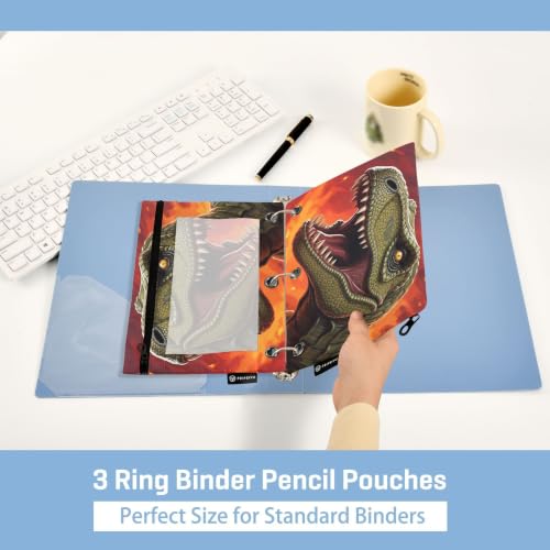 Gredecor 3 Ring Binder Pencil Pouch, Olive Green T-rex Dinosaur Zippered Pen Case Pouches with Clear Window, 2 Pack Stylish Office & School Supplie - color: Olive Green T-rex Dinosaur