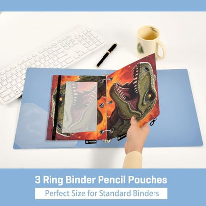 Gredecor 3 Ring Binder Pencil Pouch, Olive Green T-rex Dinosaur Zippered Pen Case Pouches with Clear Window, 2 Pack Stylish Office & School Supplie - color: Olive Green T-rex Dinosaur