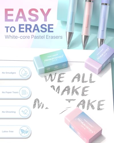 Four Candies Pastel Mechanical Pencil Set, 0.9mm Bold Point, Pack of 6 | 360 HB/2B Leads, 3 Erasers, 9 Eraser Refills, Storage Case, Triangular Grip, for Heavy Writing & Sketch - style: 0.9 mm