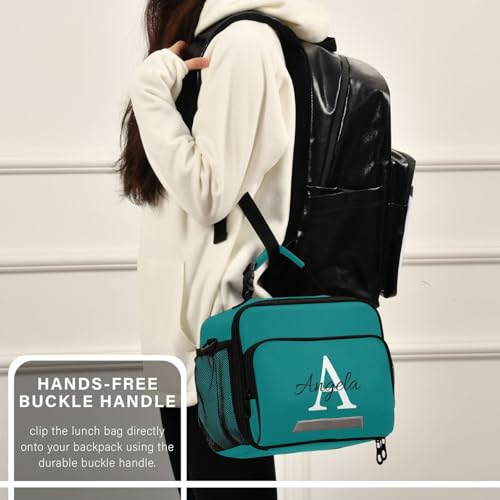 Custom Student Lunch Bag for Boys Girls Teal Solid Color Personalized Name Lunch Box Insulated Cooler Bag for School Picnic Office - color: Multi15