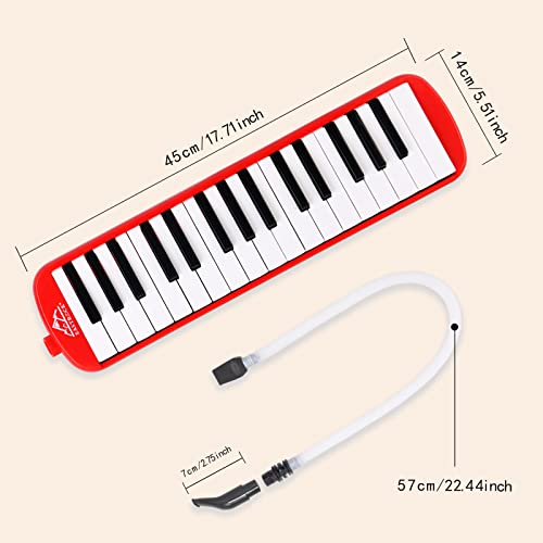 EastRock 32 Key Melodica Instrument Keyboard Soprano Piano Style with Mouthpiece Tube Sets and Carrying Bag for Beginners Adults Gift Red - color: Red, size: 32key