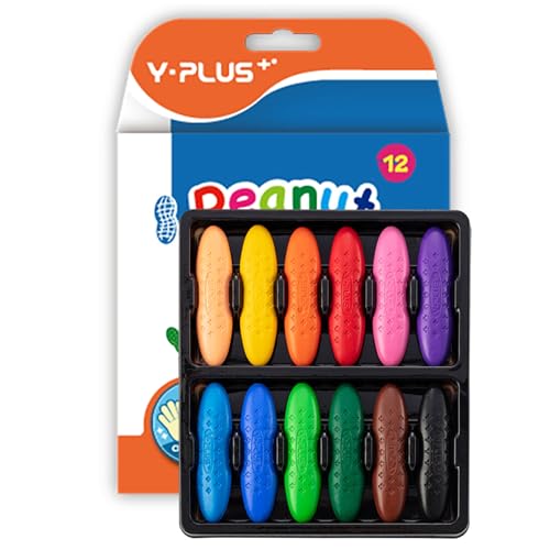 YPLUS Toddler Crayons, 12 Washable Easy-Grip Peanut Crayons, No Toxic | Easy to Hold Washable Crayons for Kids, Mess Free Unbreakable Crayon Gifts, Safe Coloring Gifts for Preschool Supplies - color: 12colors, style: Standard