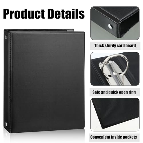 Resurhang 6 Pcs 1 Inch 3 Ring Binders 9.25 x 7.24 Inch Mini Small Black 3 Round Ring Binder with 2 Clear Pockets Fits 5 1/2 x 8 1/2 Binder Paper Pages Planner